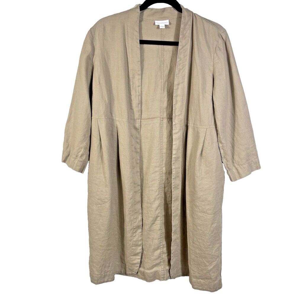 J.Jill Size S Womens 100% Linen Tan Open Tunic Beach Summer Sweater Cover - EUC